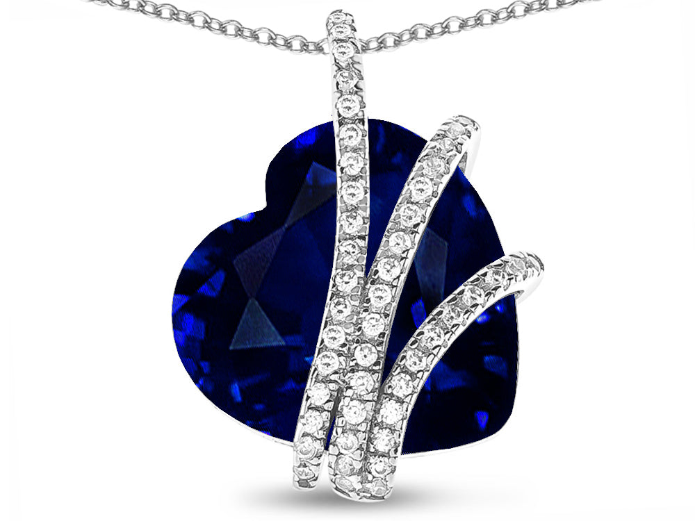 Star K™ Heart Shape 15mm Simulated SapphireFloating Heart Pendant Necklace