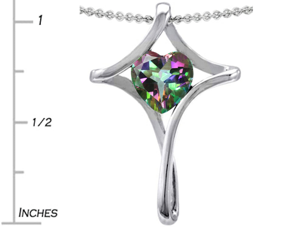 Star K™ Large Christian Cross Of Love Pendant Necklace With 8mm Heart Rainbow Mystic Quartz