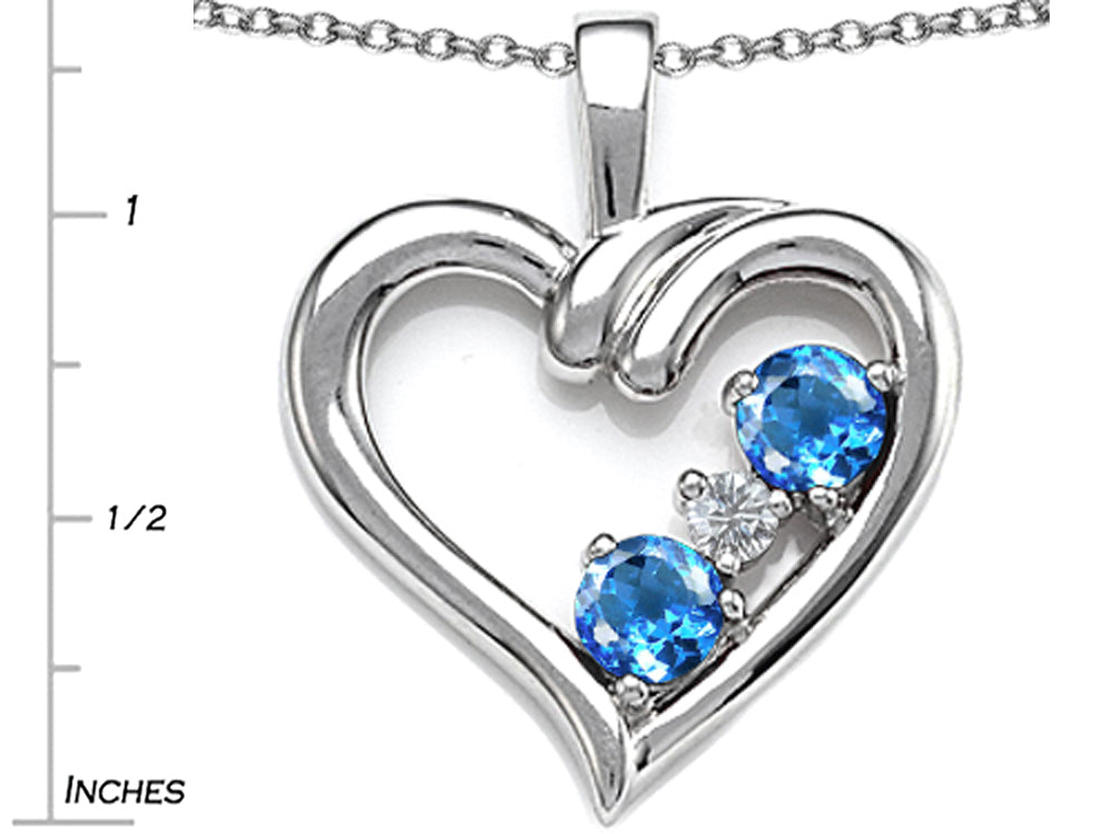 Star K™ Open Heart 3 Stone Pendant Necklace with Simulated Blue Topaz
