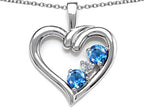 Star K™ Open Heart 3 Stone Pendant Necklace with Simulated Blue Topaz