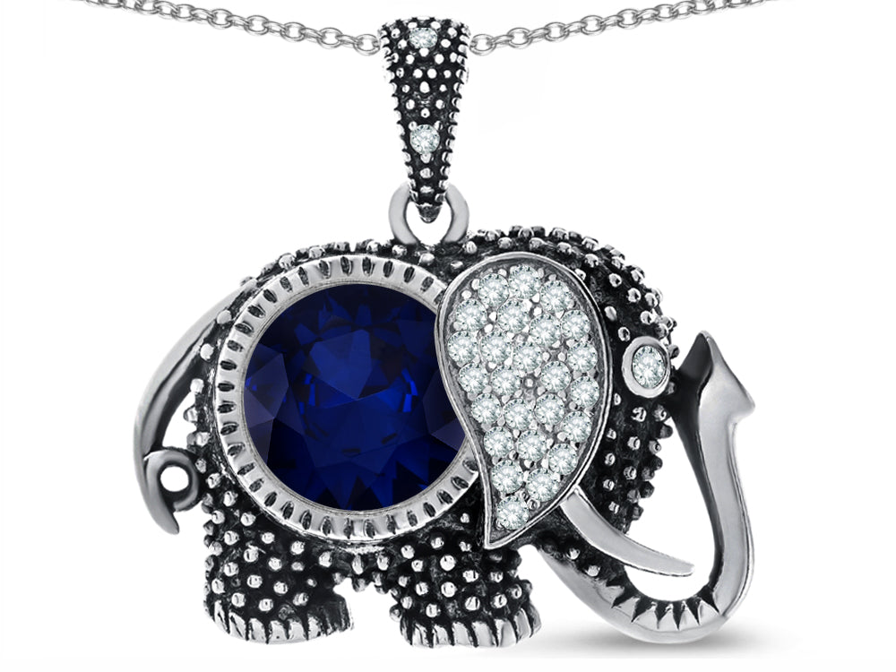 Star K™ Round 10mm Simulated Sapphire Good Luck Elephant Pendant Necklace