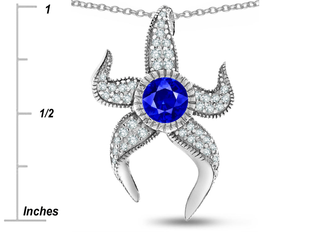Star K™ Round 6mm Created Sapphire Star Fish Pendant Necklace