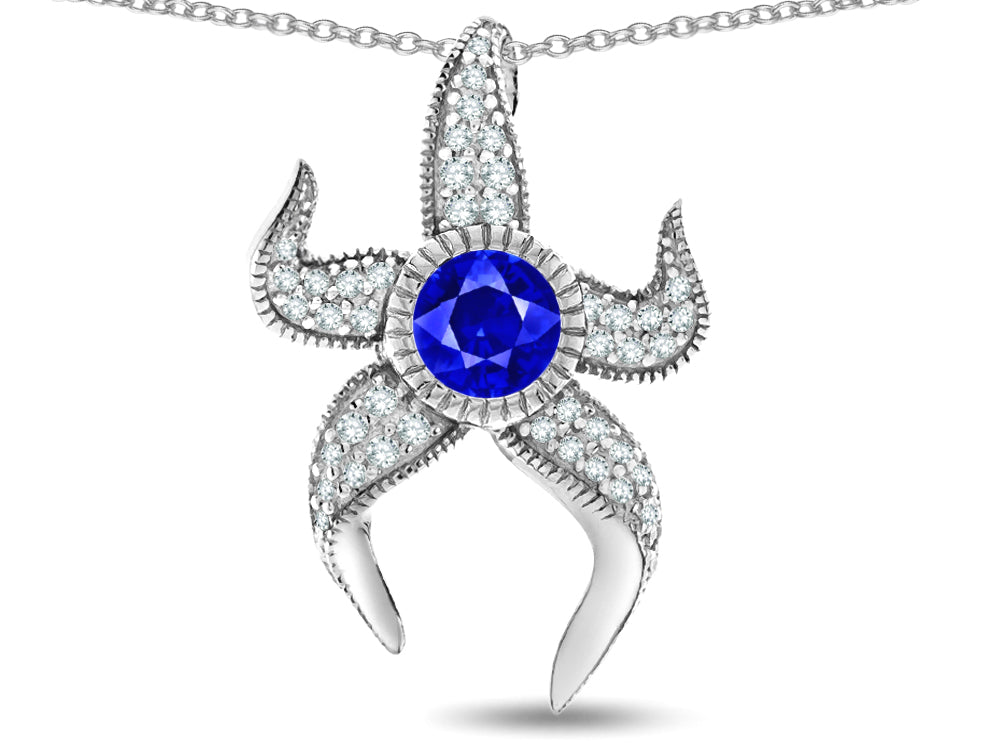 Star K™ Round 6mm Created Sapphire Star Fish Pendant Necklace