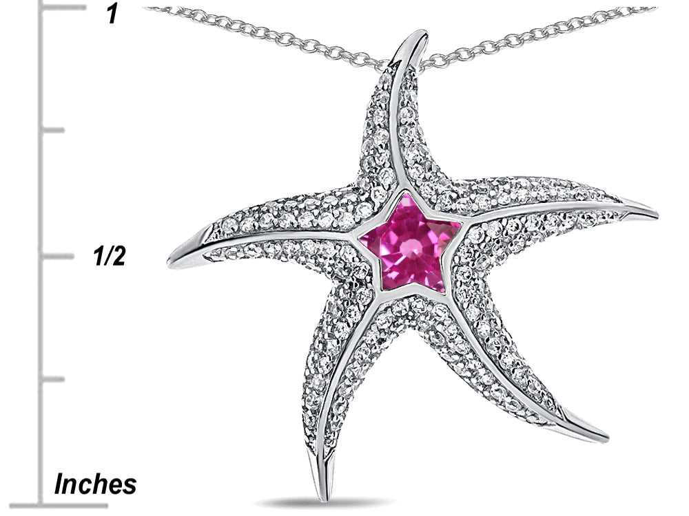 Star K™ Sterling Silver Created Pink SapphireStar Fish Pendant Necklace