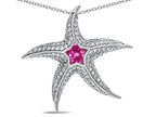 Star K™ Sterling Silver Created Pink SapphireStar Fish Pendant Necklace