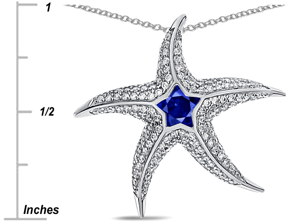 Star K™ Sterling Silver Created Sapphire Star Fish Pendant Necklace