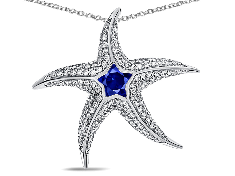 Star K™ Sterling Silver Created Sapphire Star Fish Pendant Necklace