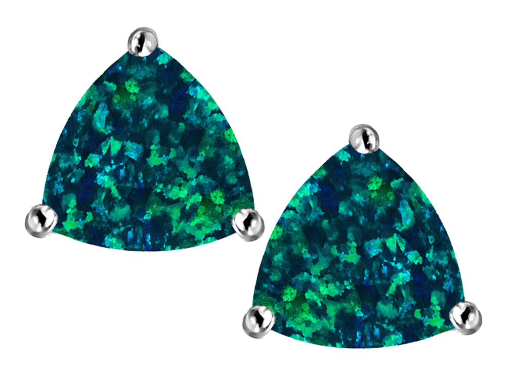 Star K™ Trillion 7mm Simulated Dark Blue Opal Earrings Studs