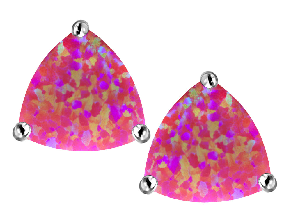 Star K™ Trillion 7mm Simulated Dark Pink Opal Earrings Studs