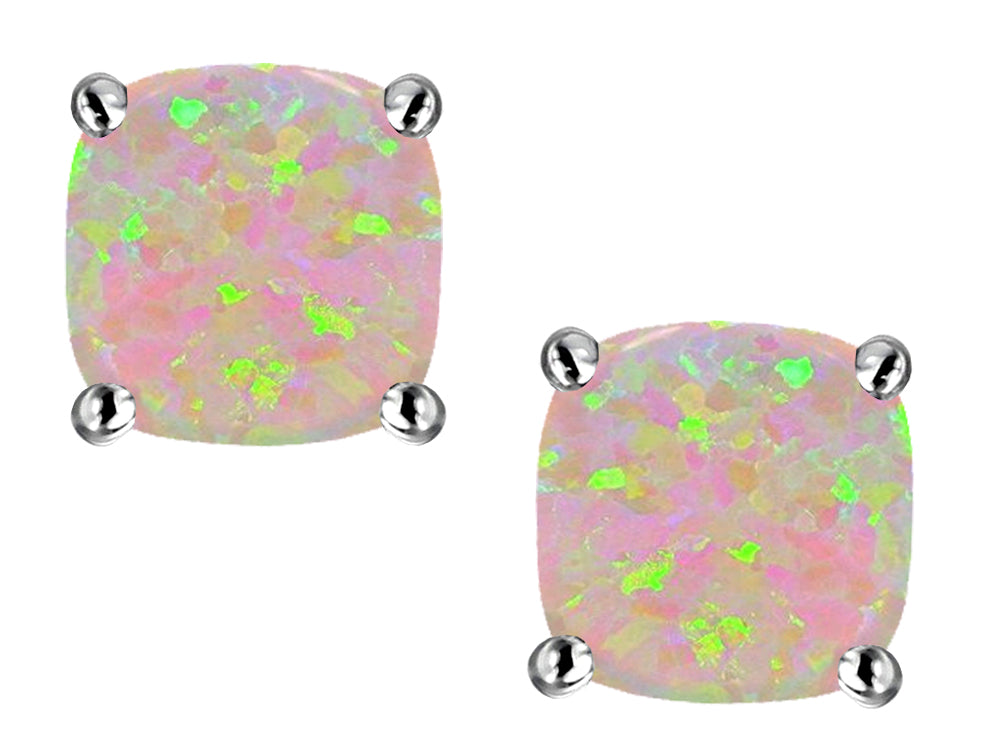 Star K™ Cushion-Cut 7mm Simulated Pink Opal Earrings Studs