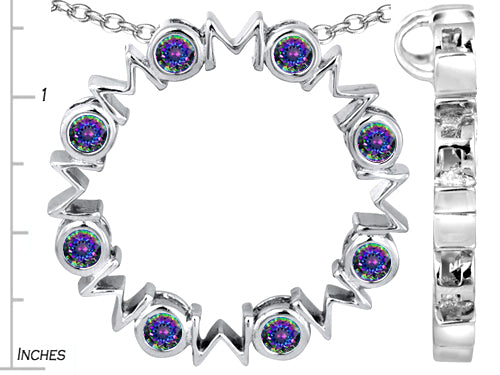 Star K™ Large MOM Circle Mother's Pendant Necklace with Round Rainbow Mystic Quartz