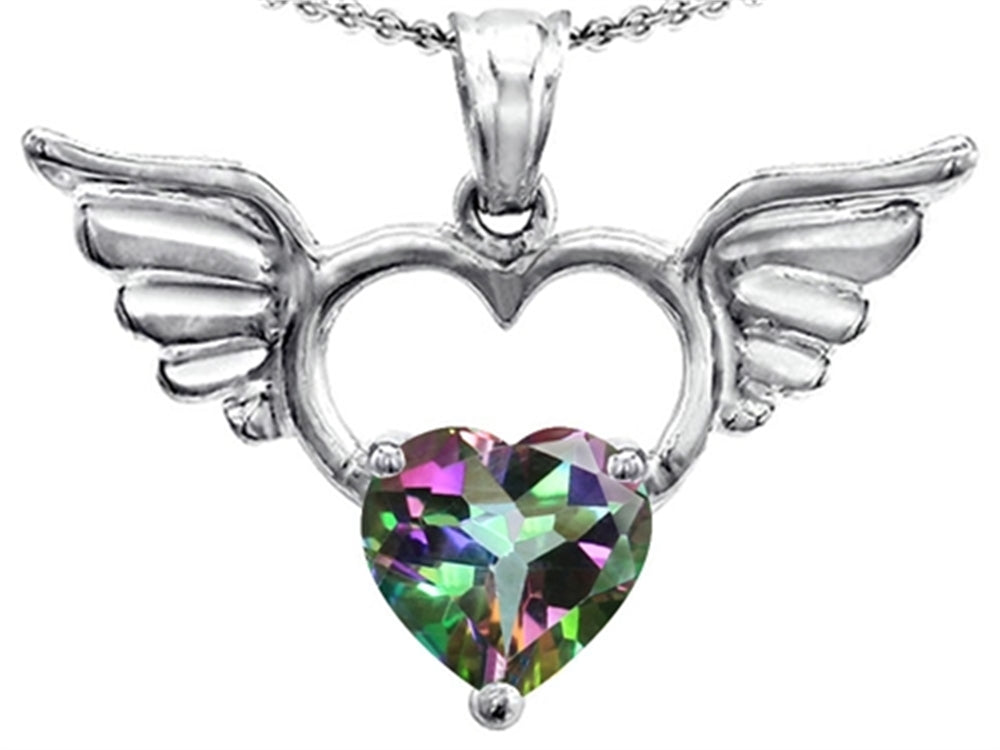 Star K™ Wings Of Love Birth Month Pendant Necklace with 8mm Heart Shape Rainbow Mystic Quartz