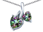 Star K™ 8mm and 6mm Heart Shape Rainbow Mystic Quartz Double Hearts Pendant Necklace