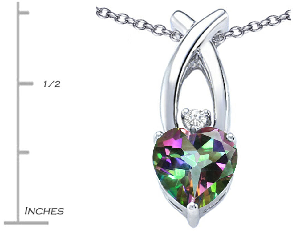 Star K™ 8mm Heart Shape Rainbow Mystic Quartz Cross Heart Pendant Necklace
