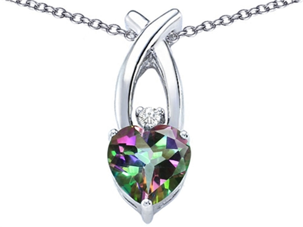 Star K™ 8mm Heart Shape Rainbow Mystic Quartz Cross Heart Pendant Necklace
