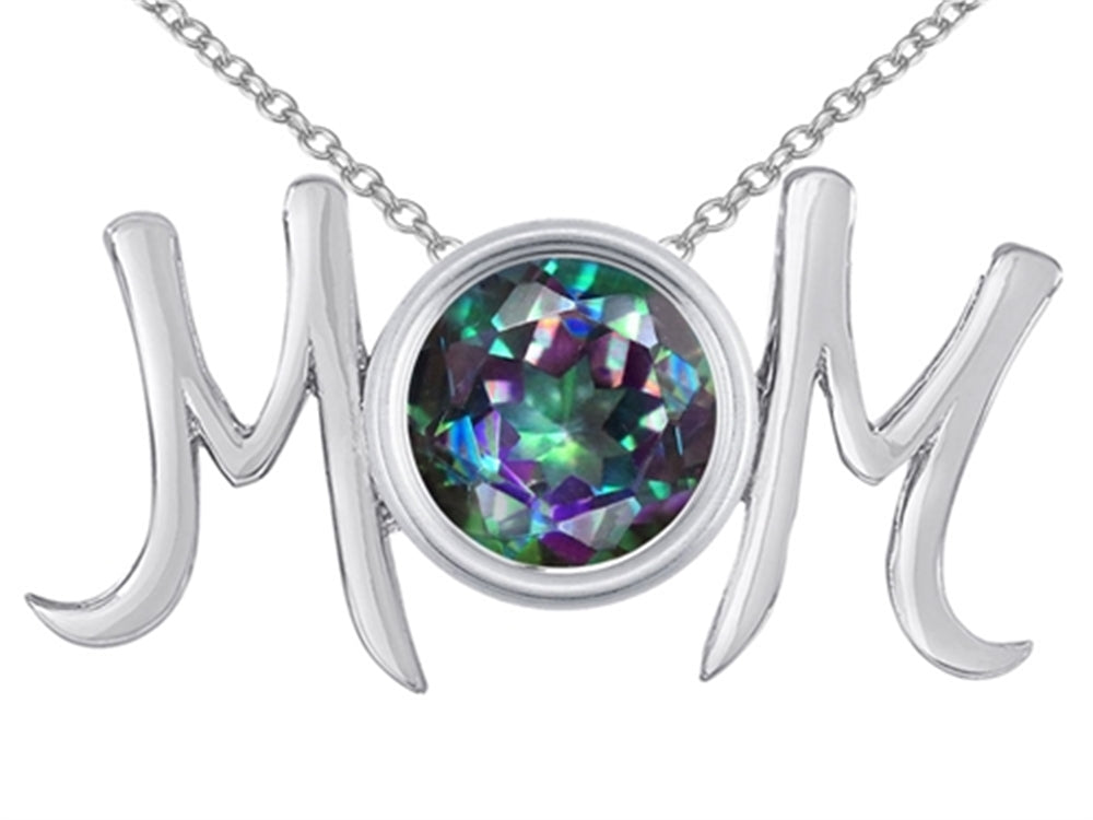 Star K™ Round Rainbow Mystic Quartz MOM Mother's Pendant Necklace