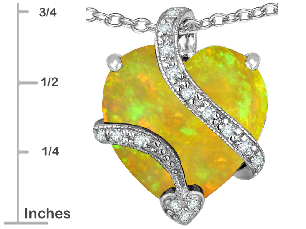 Star K™ Large 15mm Heart Shape Lemon Created Opal and Cubic Zirconia Love Pendant Necklace