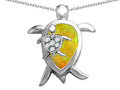 Star K™ Large Mother and Baby Turtle family Pendant Necklace Pear Shape Lemon Created Opal and Cubic Zirconia