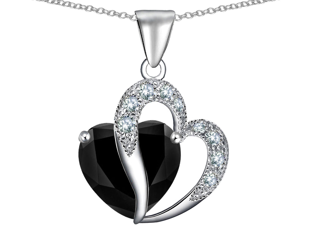 Star K™ Heart Shape 12mm Black Cubic Zirconia Pendant Necklace