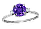 Original Star K 7mm Round Genuine Amethyst and Diamond Classic 3 stone Engagement Ring