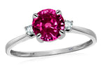 Original Star K 7mm Round Simulated Pink Tourmaline and Diamond Classic 3 stone Engagement Ring
