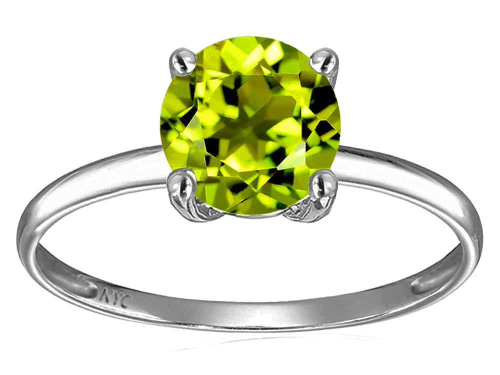 Original Star K 7mm Round Genuine Peridot Solitaire Engagement Ring