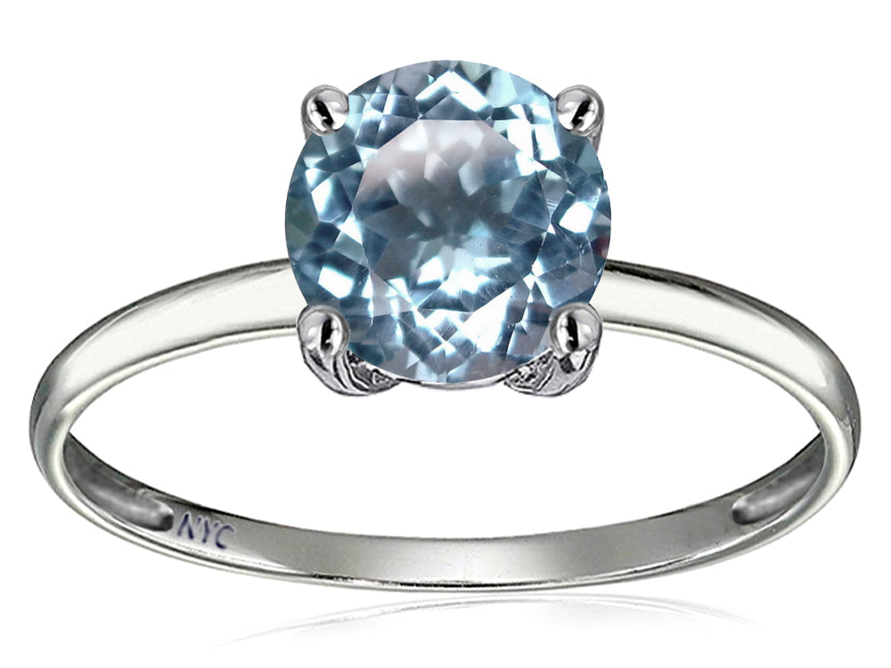 Original Star K 7mm Round Simulated Aquamarine Solitaire Engagement Ring