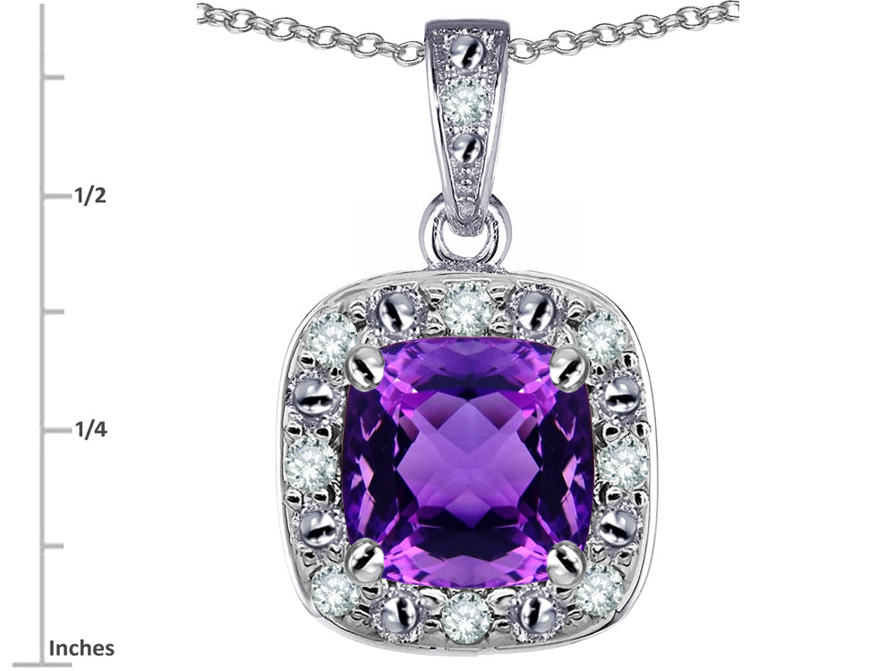 Star K™ 14k White Gold Cushion-Cut Genuine Amethyst Halo Pendant Necklace