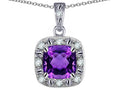 Star K™ 14k White Gold Cushion-Cut Genuine Amethyst Halo Pendant Necklace