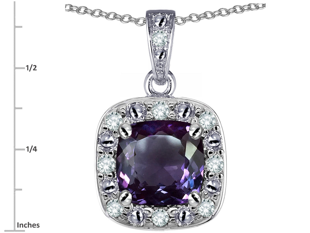 Star K™ 14k White Gold Cushion-Cut Simulated Alexandrite Halo Pendant Necklace