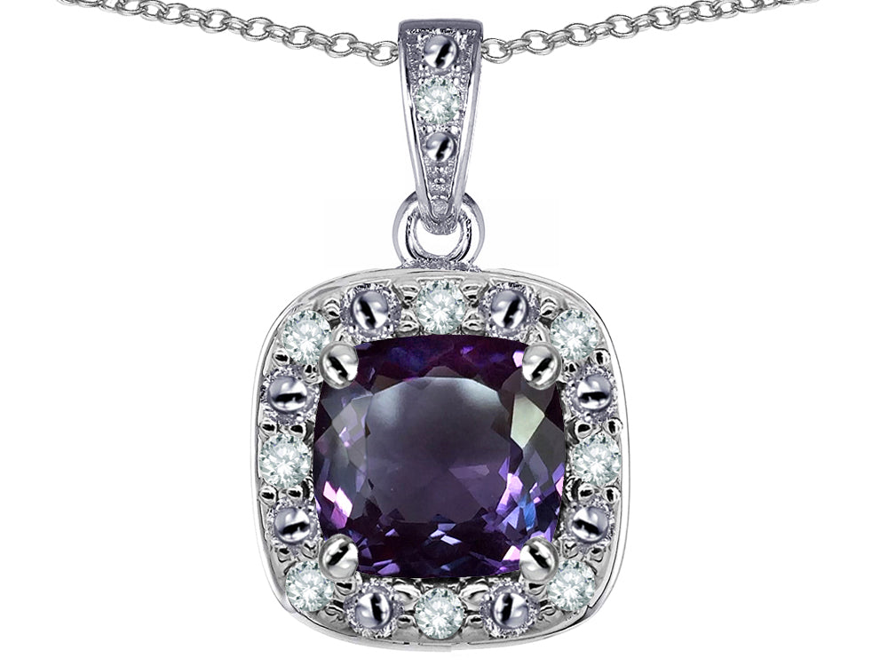 Star K™ 14k White Gold Cushion-Cut Simulated Alexandrite Halo Pendant Necklace