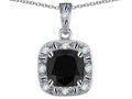Star K™ 14k White Gold Cushion-Cut Black Sapphire Halo Pendant Necklace