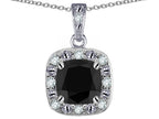 Star K™ 14k White Gold Cushion-Cut Black Sapphire Halo Pendant Necklace
