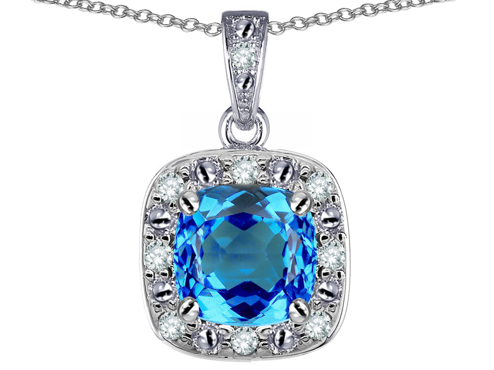 Star K™ 14k White Gold Cushion-Cut Blue Topaz Halo Pendant Necklace
