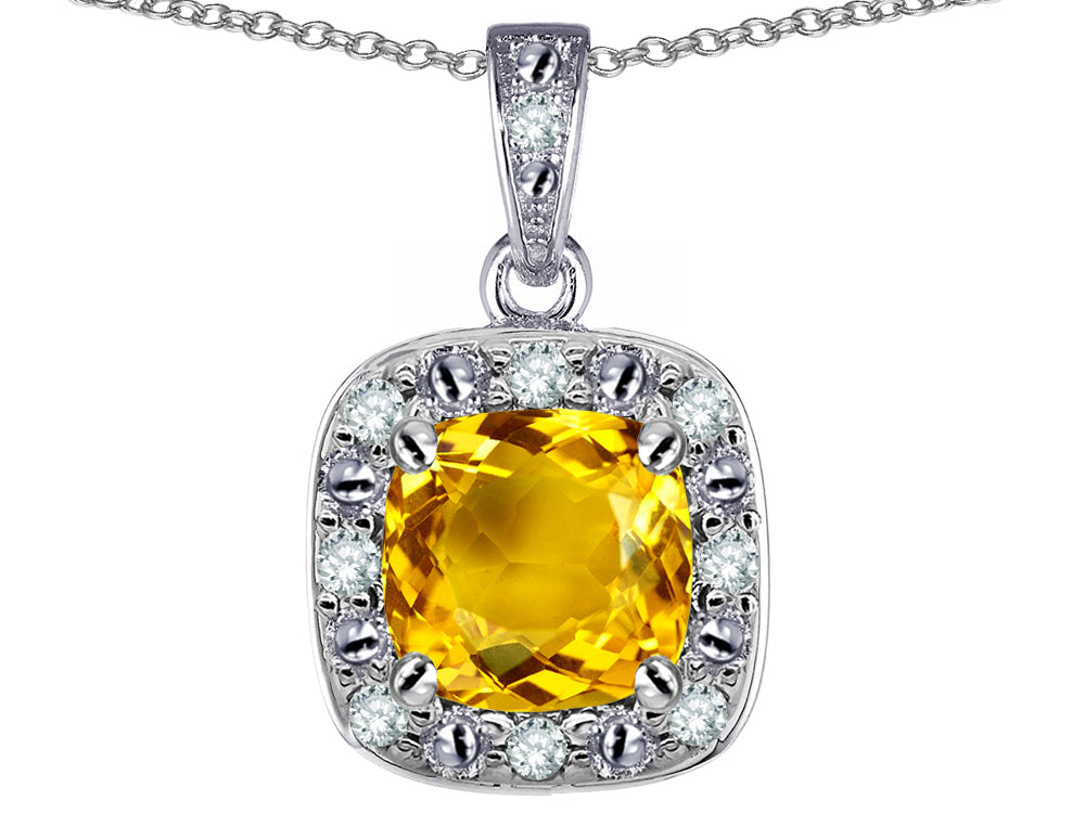 Star K™ 14k White Gold Cushion-Cut Genuine Citrine Halo Pendant Necklace