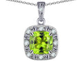 Star K™ 14k White Gold Cushion-Cut Genuine Peridot Halo Pendant Necklace