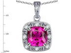 Star K™ 14k White Gold Cushion-Cut Created Pink Sapphire Halo Pendant Necklace