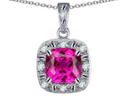 Star K™ 14k White Gold Cushion-Cut Created Pink Sapphire Halo Pendant Necklace
