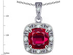 Star K™ 14k White Gold Cushion-Cut Created Ruby Halo Pendant Necklace