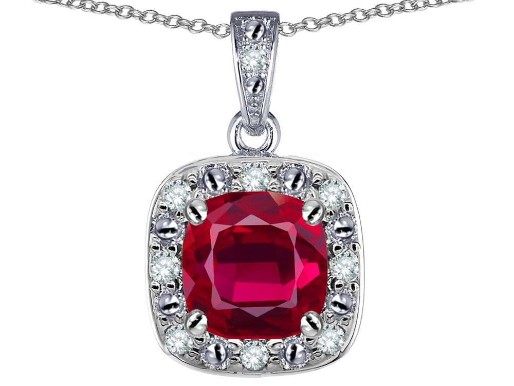 Star K™ 14k White Gold Cushion-Cut Created Ruby Halo Pendant Necklace