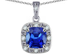 Star K™ 14k White Gold Cushion-Cut Created Sapphire Halo Pendant Necklace