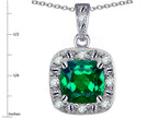 Star K 14k White Gold Cushion-Cut Simulated Emerald Halo Pendant Necklace
