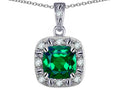 Star K 14k White Gold Cushion-Cut Simulated Emerald Halo Pendant Necklace