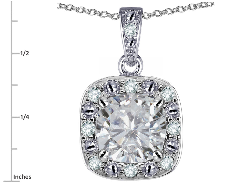 Star K 14k White Gold Cushion-Cut White Topaz Halo Pendant Necklace