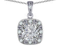 Star K 14k White Gold Cushion-Cut White Topaz Halo Pendant Necklace