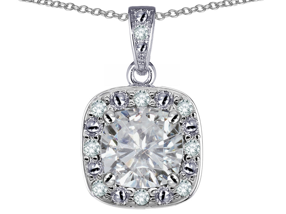 Star K 14k White Gold Cushion-Cut White Topaz Halo Pendant Necklace