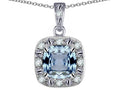 Star K 14k White Gold Cushion-Cut Simulated Aquamarine Halo Pendant Necklace