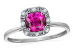 Star K 14 kt White Gold Classic Cushion-Cut Simulated Pink Tourmaline Designer Halo Ring
