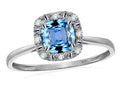 Star K 14 kt White Gold Classic Cushion-Cut Simulated Aquamarine Designer Halo Ring