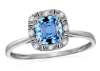 Star K 14 kt White Gold Classic Cushion-Cut Simulated Aquamarine Designer Halo Ring